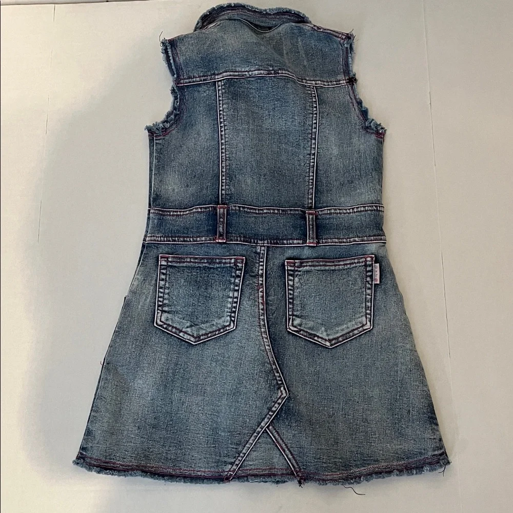 Disney Minnie Jean girls dress with metal buttons front edged in red thread